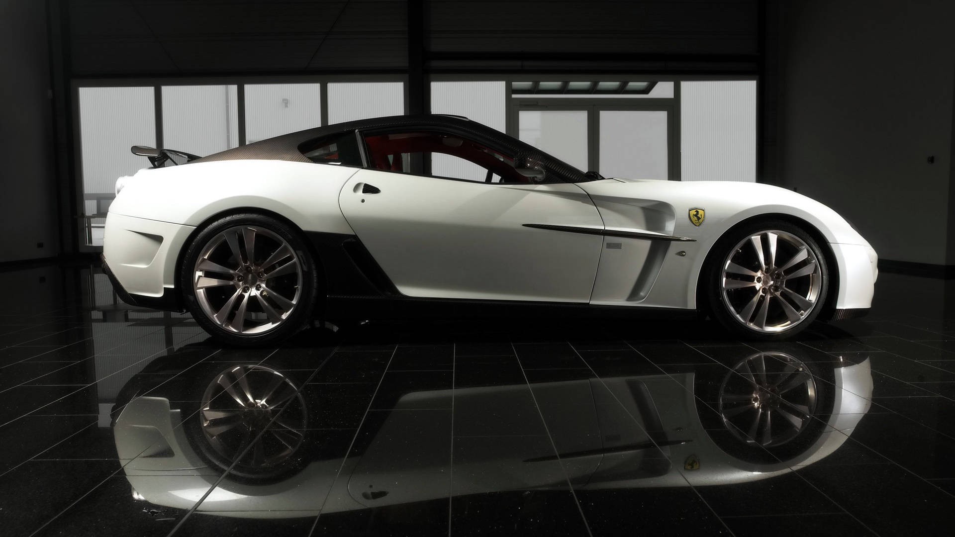 White Ferrari On Shiny Floor Wallpaper