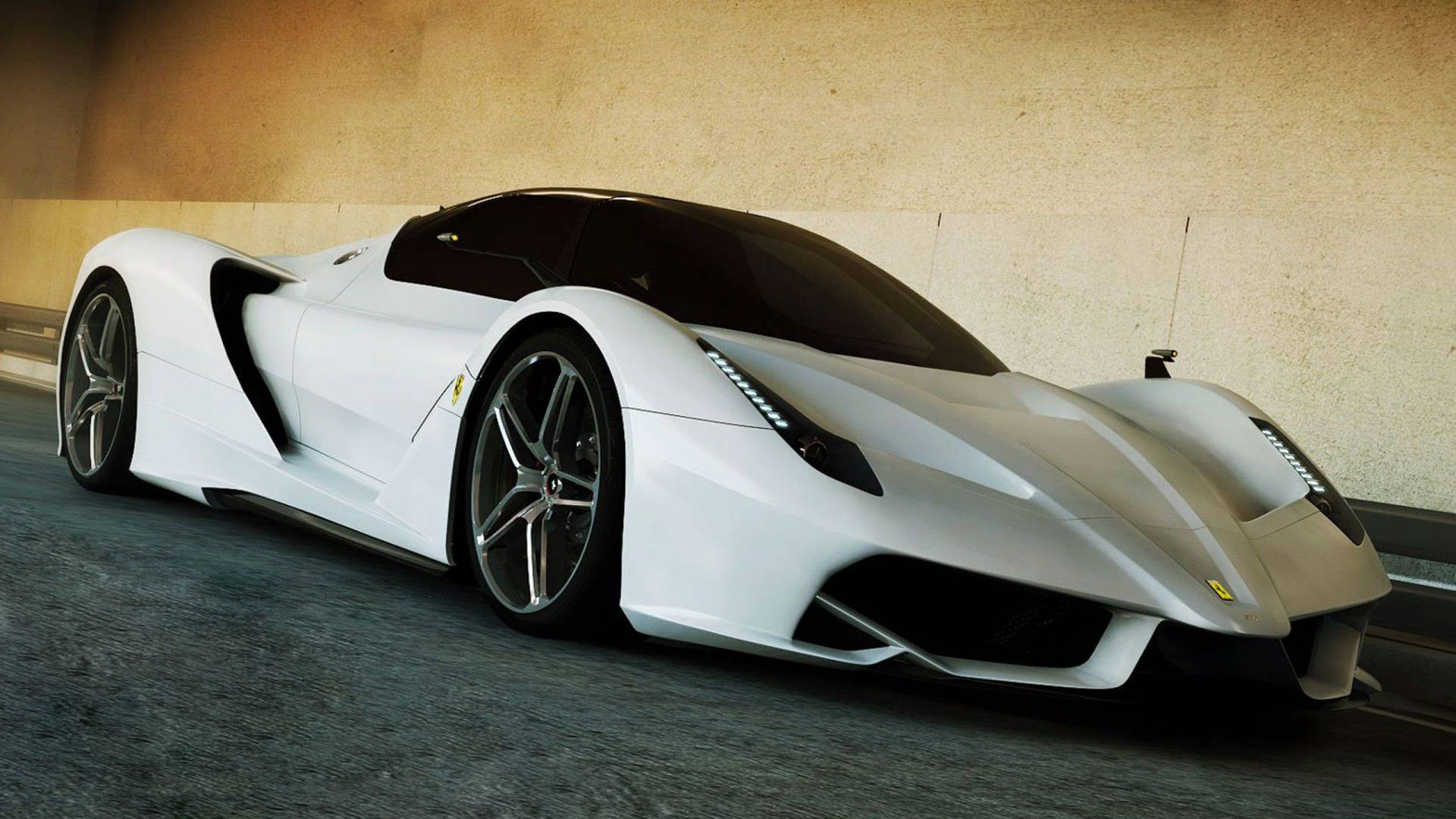 Hvid Ferrari Superbil på sort baggrund Wallpaper