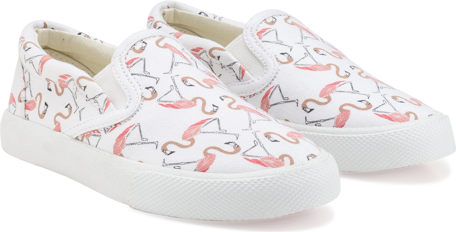 White Flamingo Print Slip On Sneakers PNG