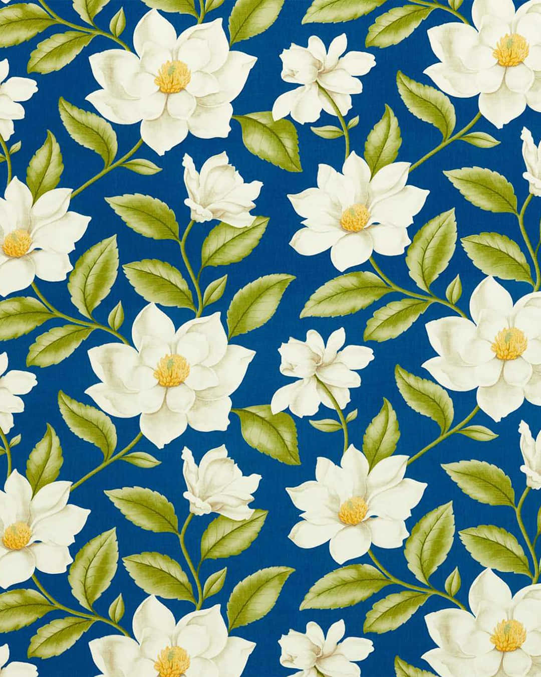 White Floral Patternon Blue Background Wallpaper