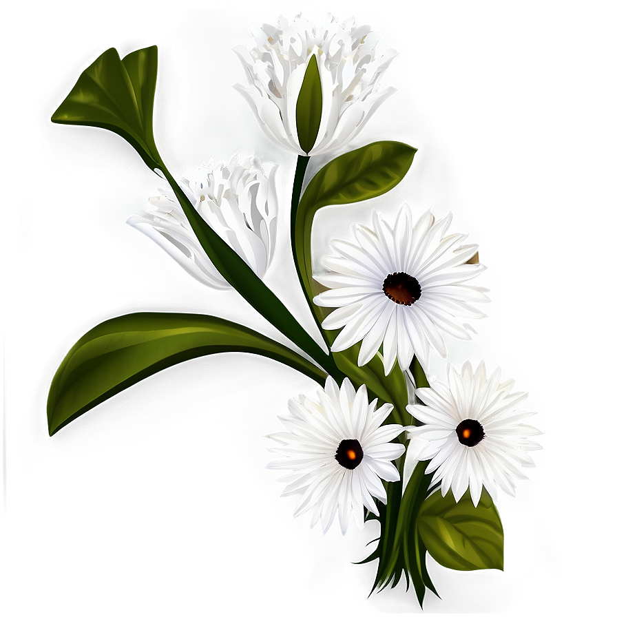 White Flowers Corner Design Png 92 PNG