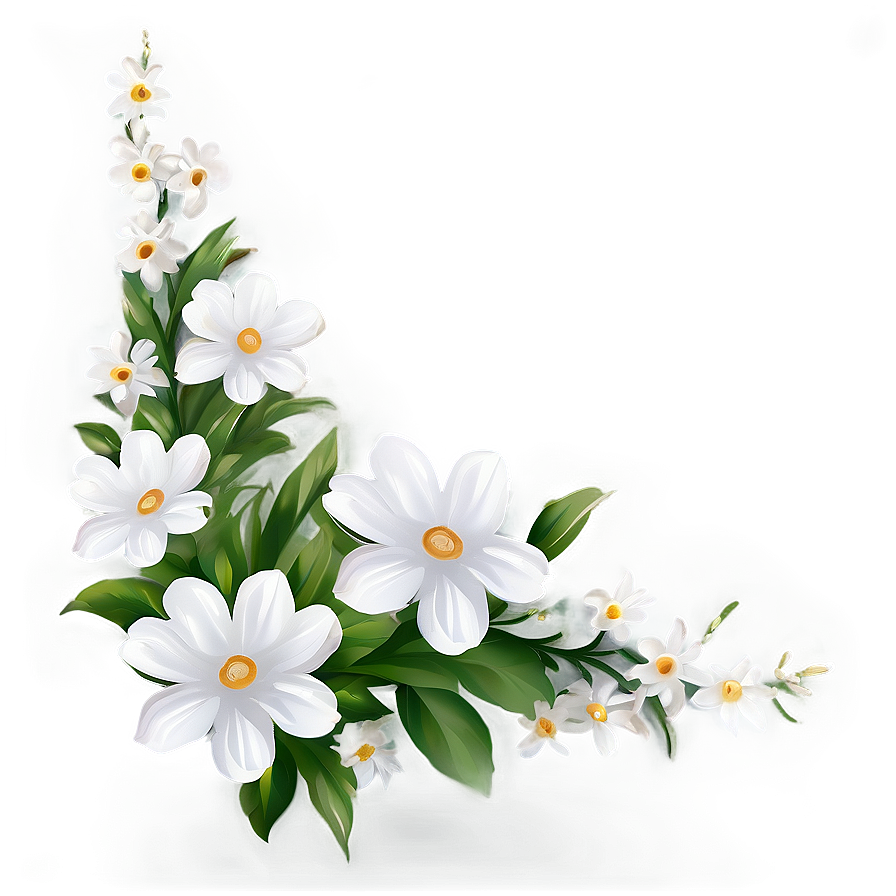 White Flowers Corner Design Png Bjm75 PNG