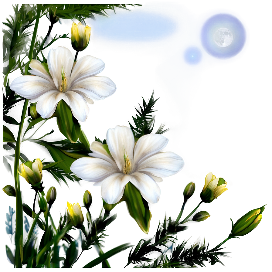 White Flowers In Moonlight Png Xqi50 PNG