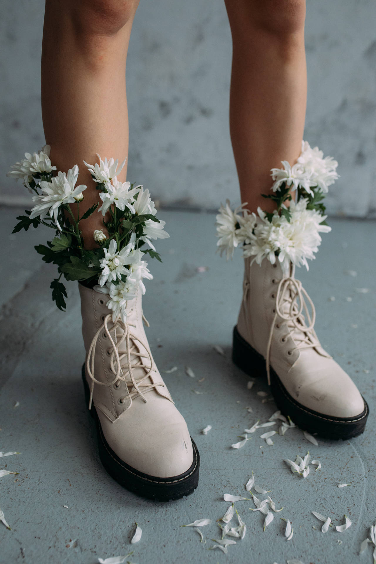 White Flowers On Boots Background