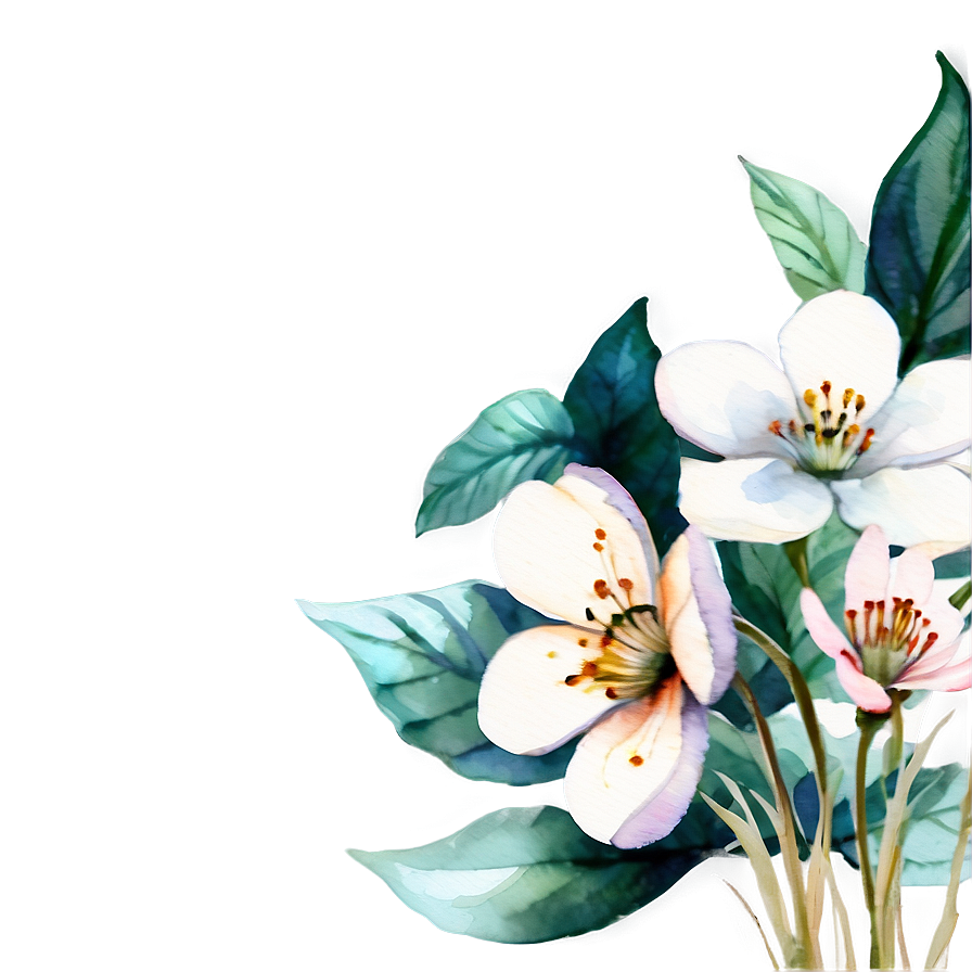 White Flowers Watercolor Png 05242024 PNG