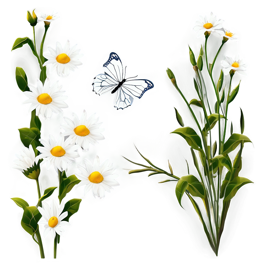 White Flowers With Butterflies Png 54 PNG