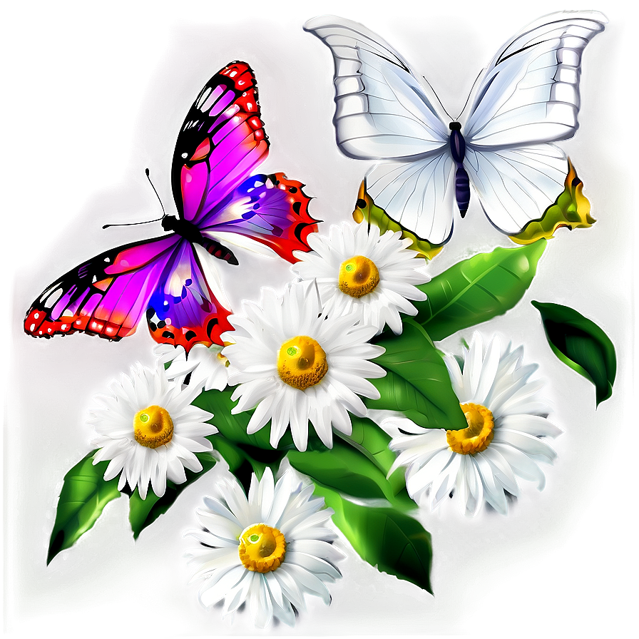 White Flowers With Butterflies Png Apr36 PNG