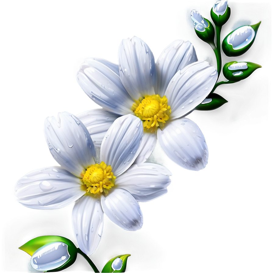 White Flowers With Dew Drops Png Blx27 PNG