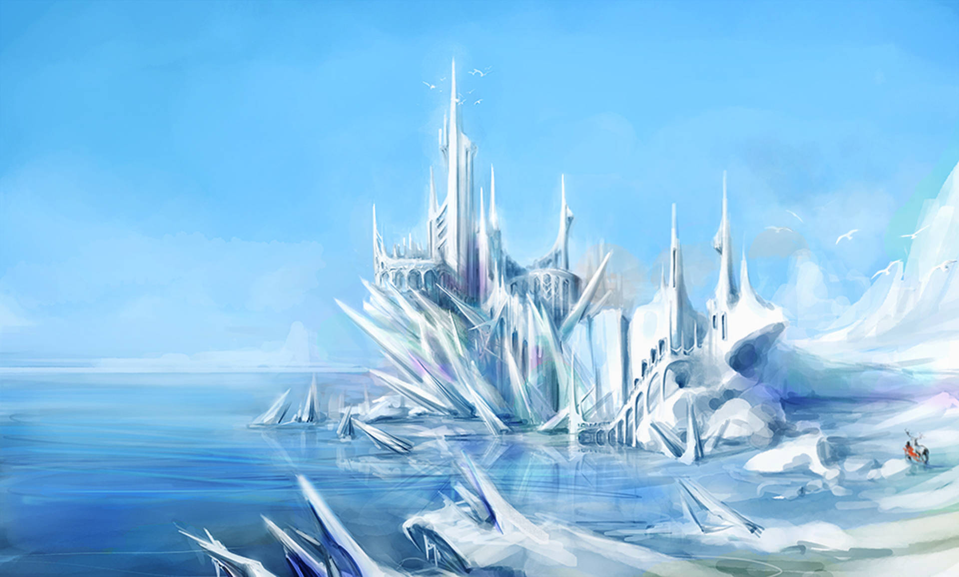 White Frozen Castle At Sea Wallpaper
