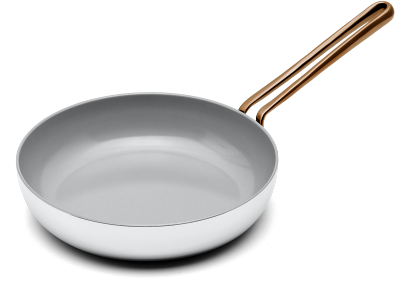 White Frying Panwith Copper Handle PNG