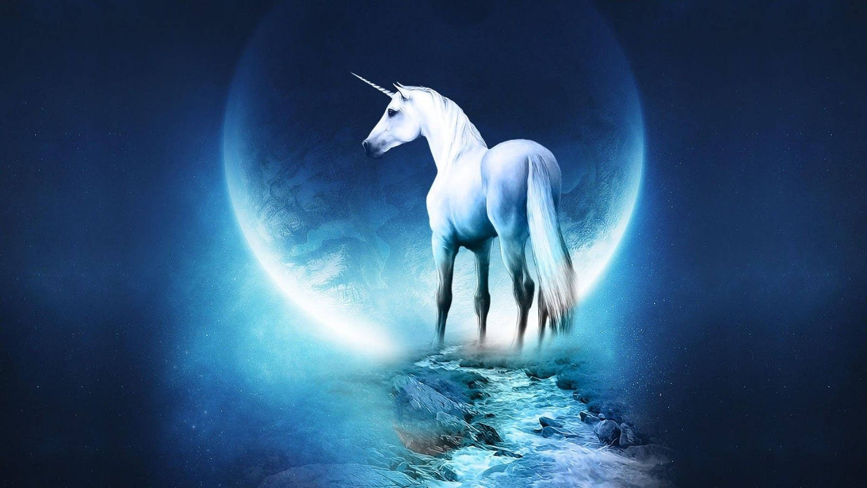 White Galaxy Unicorn And Moon Illustration Background