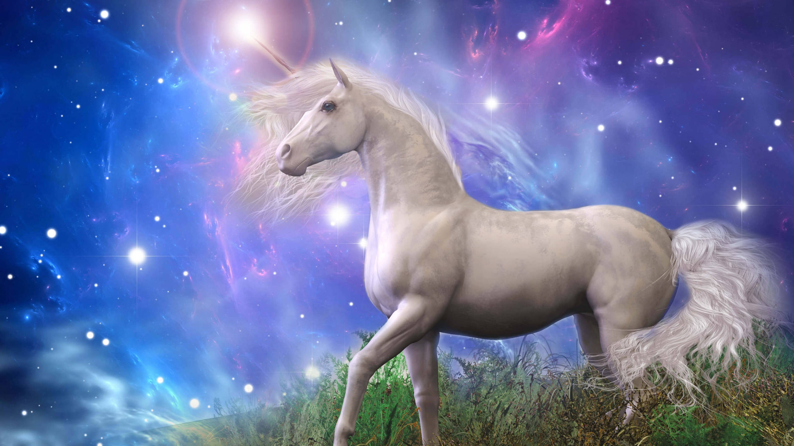 Download White Galaxy Unicorn On Night Sky Wallpaper 