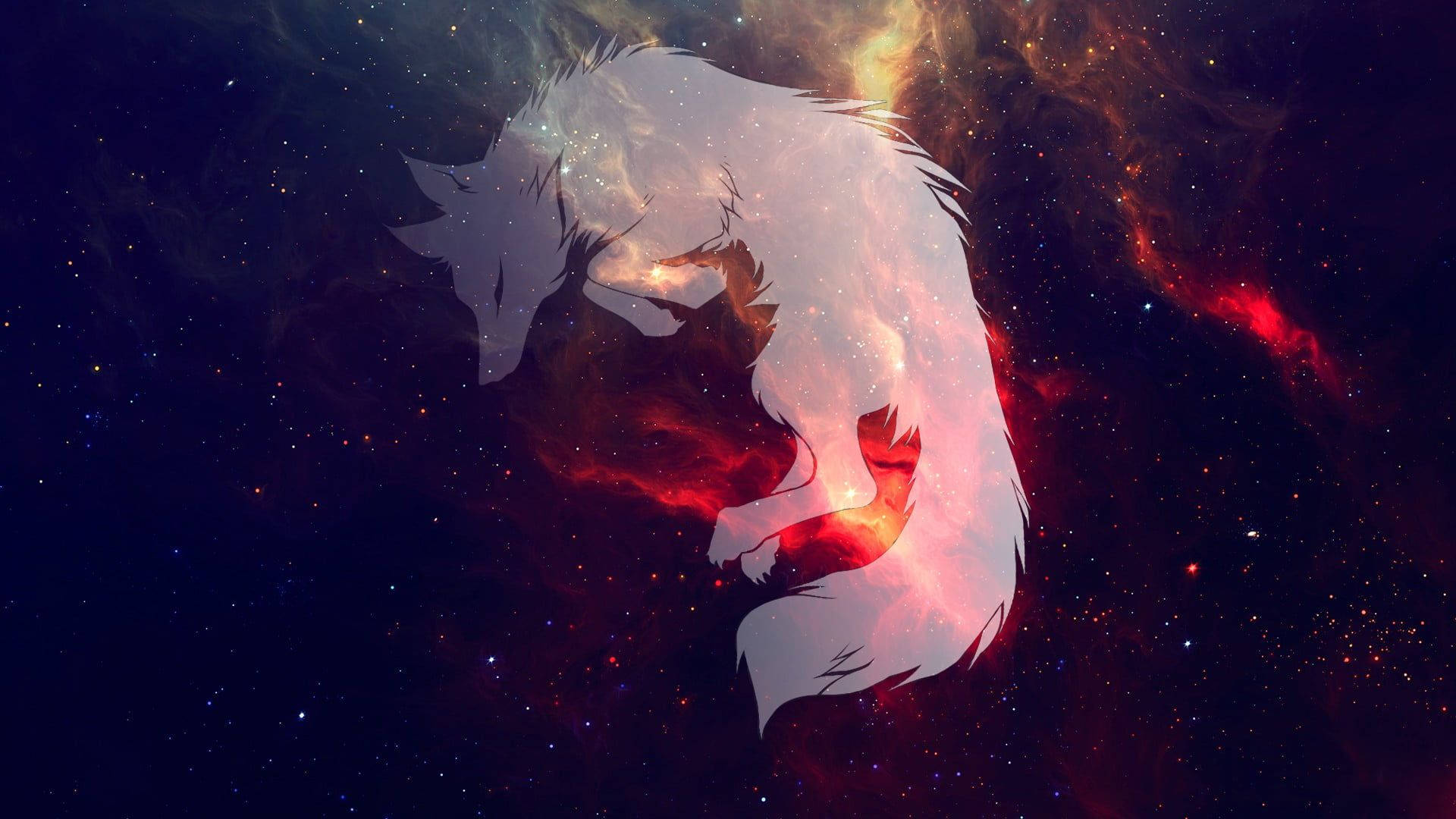 Hvid Galaxy Wolf Silhouette Wallpaper