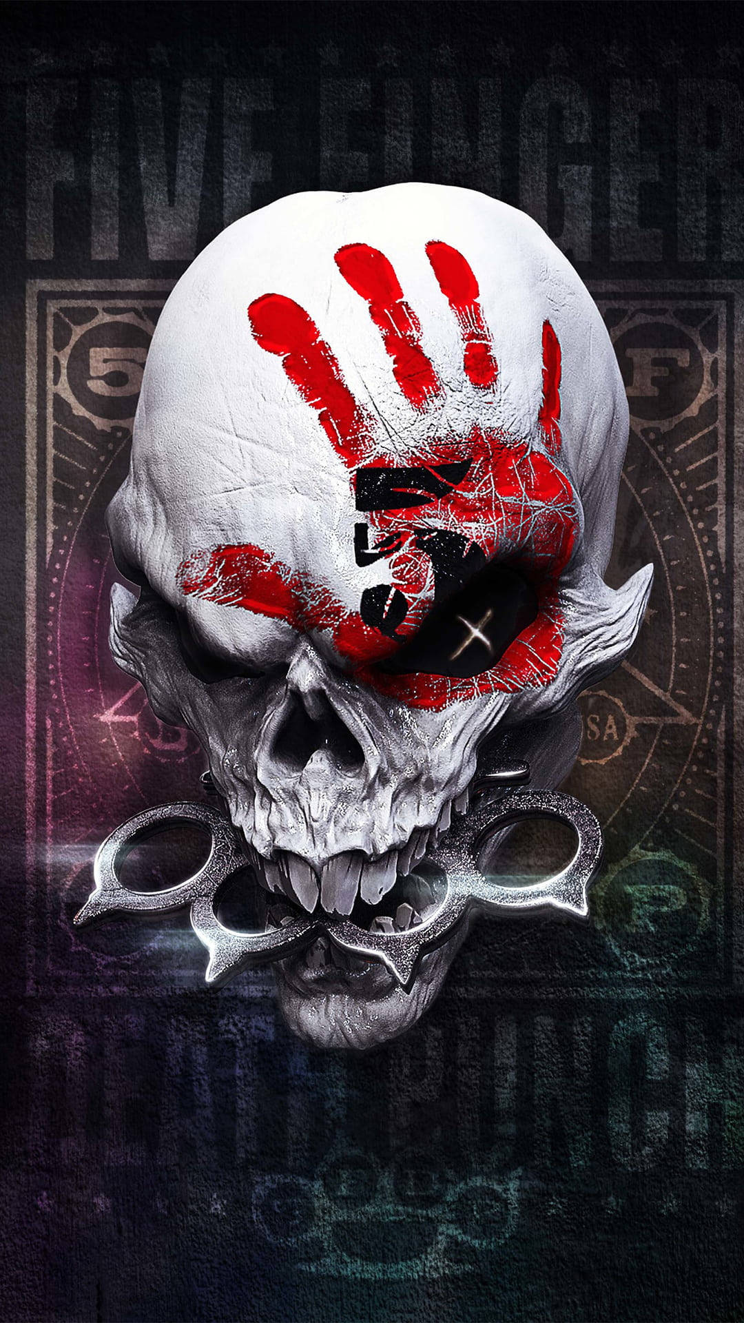 White Gangster Skull With Red Handprint Wallpaper