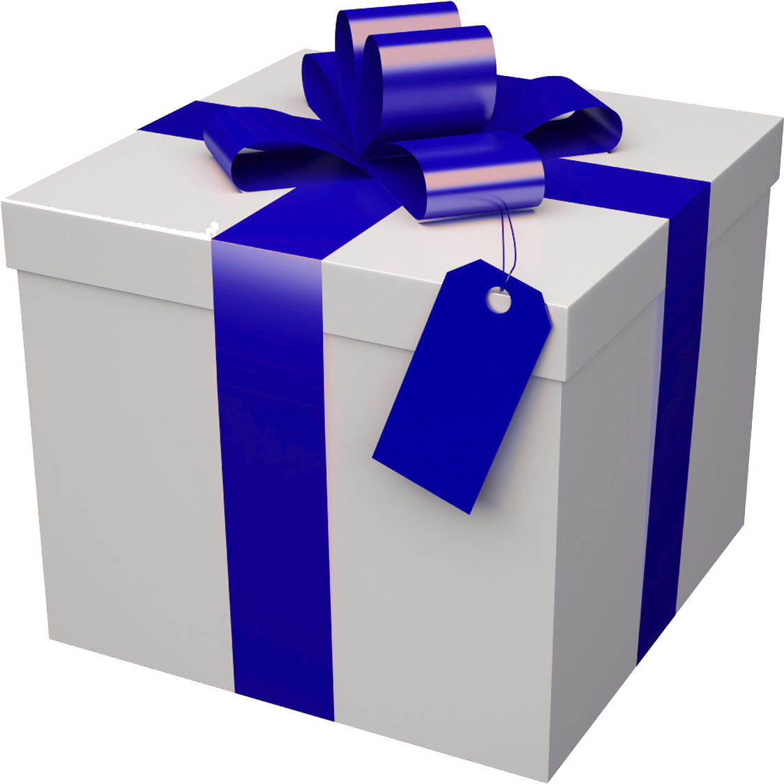 White Gift Box Blue Ribbon PNG