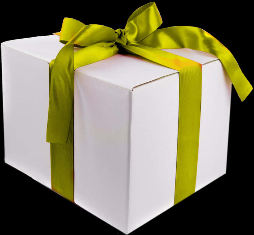 White Gift Box Green Ribbon PNG