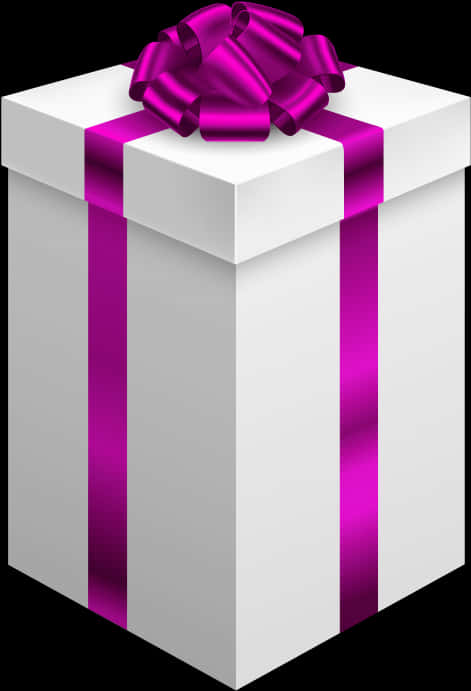 White Gift Box Pink Ribbon PNG