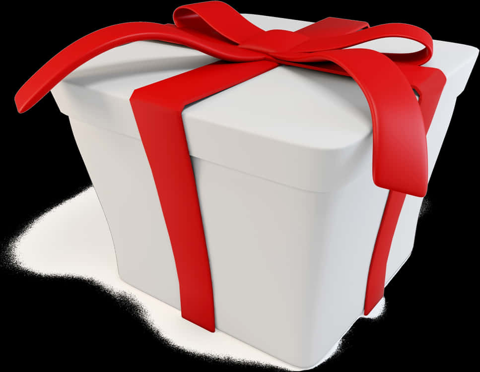 White Gift Box Red Ribbon PNG