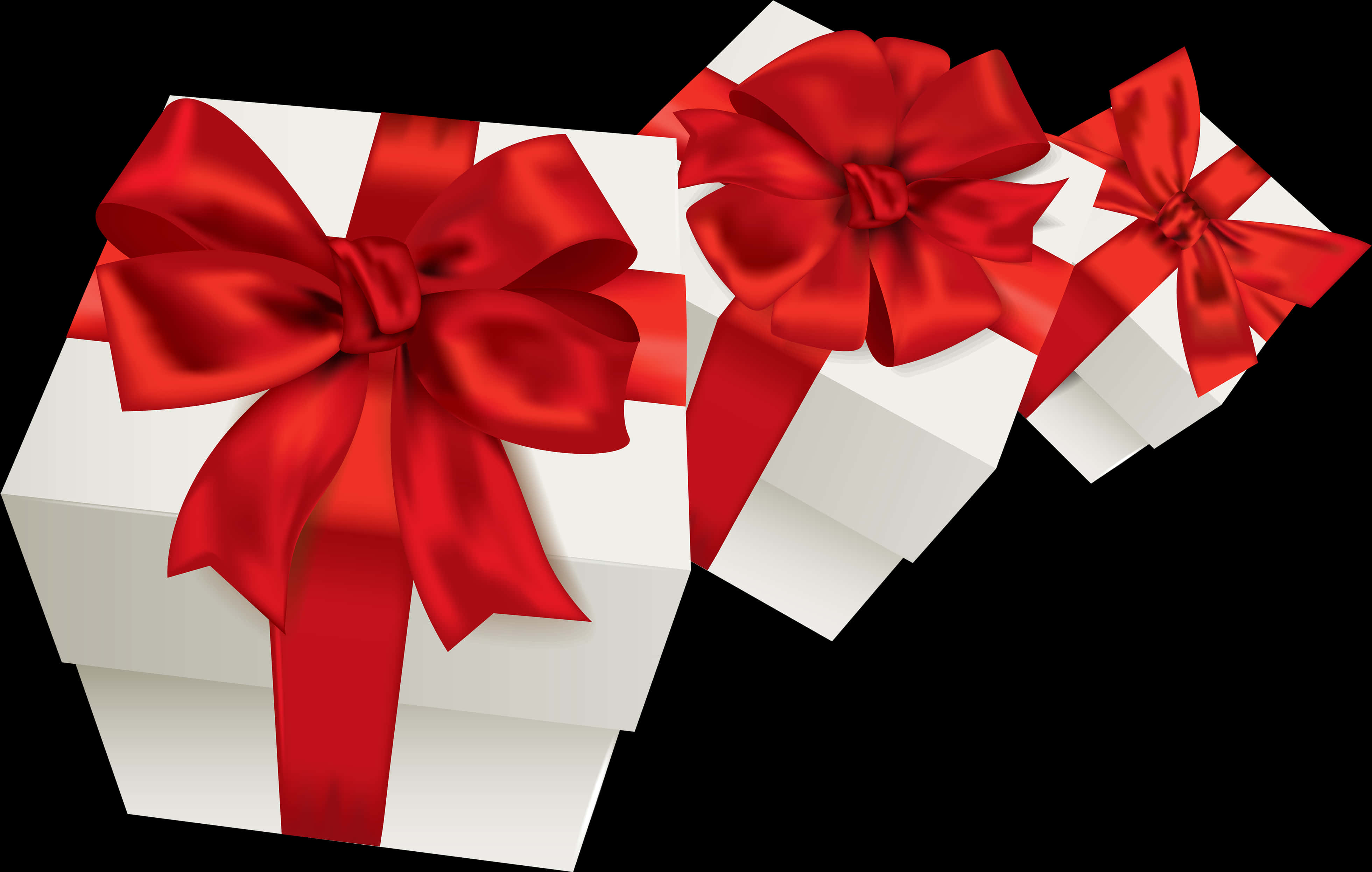 White Gift Boxes Red Ribbons PNG