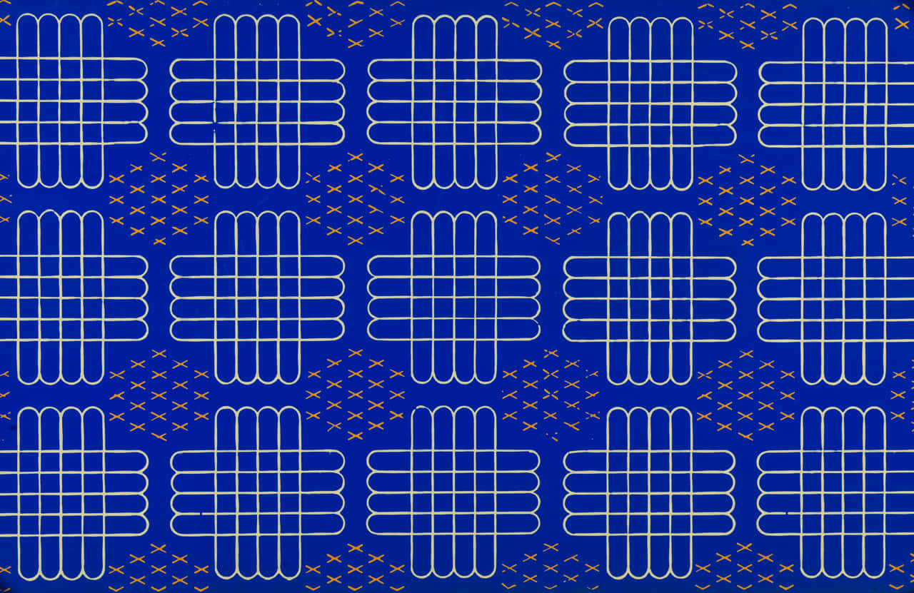 Enblå Og Guld Geometrisk Mønster. Wallpaper