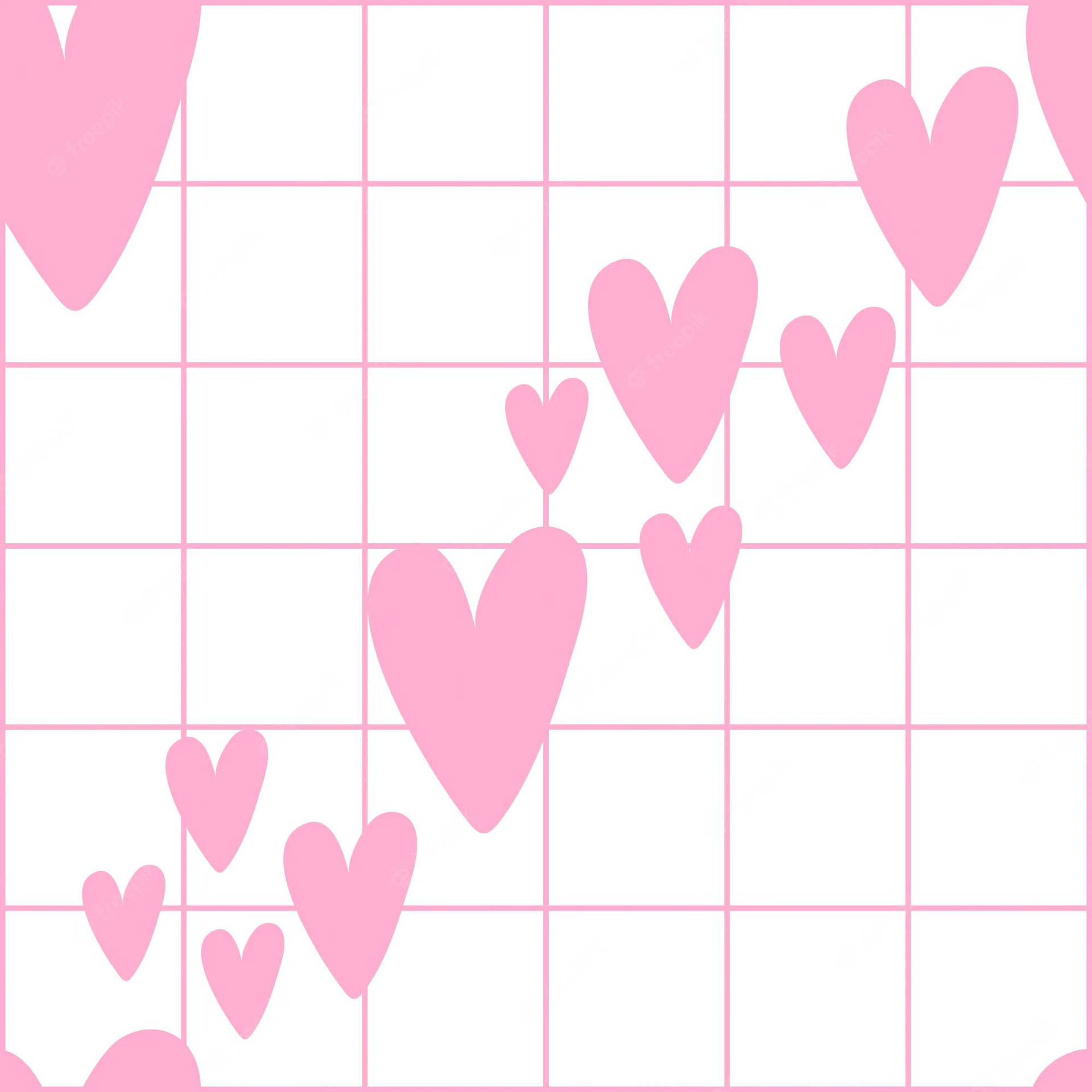 Hearts With White Grid Aesthetic Wallpaper
