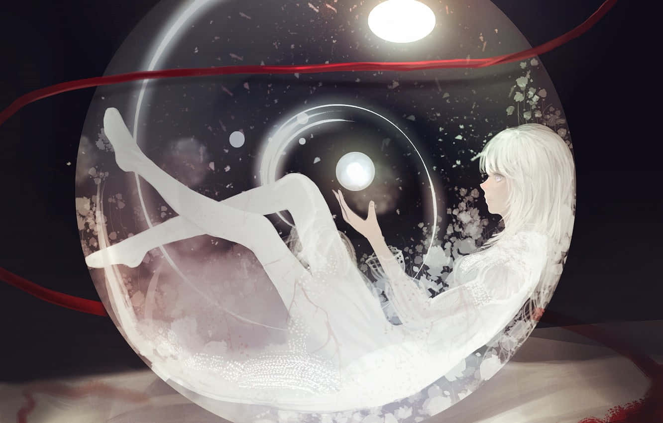 Weißhaarigesmädchen In Einer Blasen-anime Wallpaper