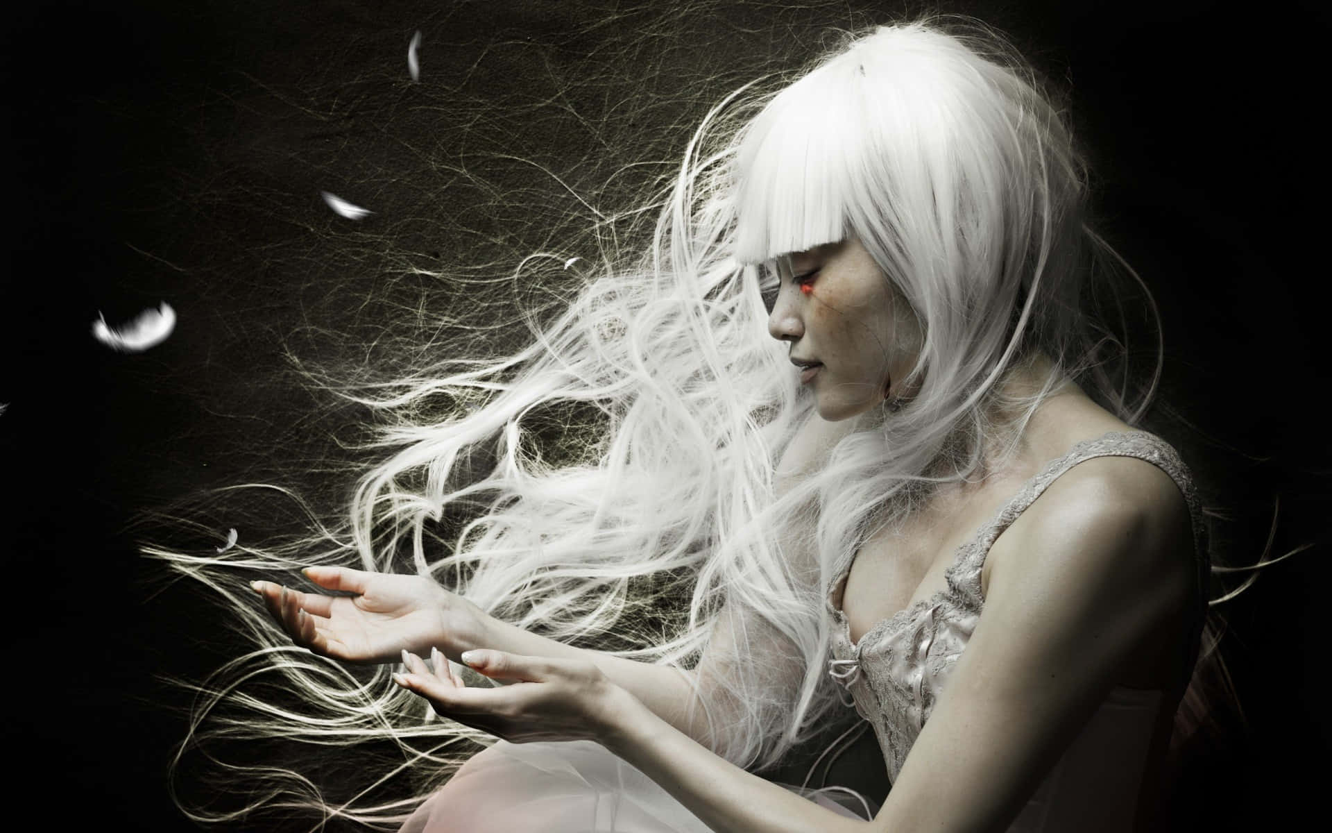 White Haired Mystical Woman Profile Wallpaper