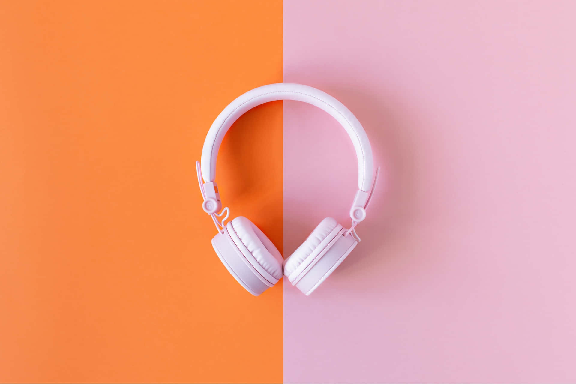 White Headphones Pink Orange Background Wallpaper