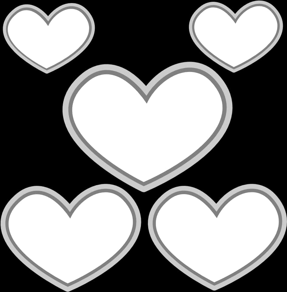 White Hearts Black Background PNG