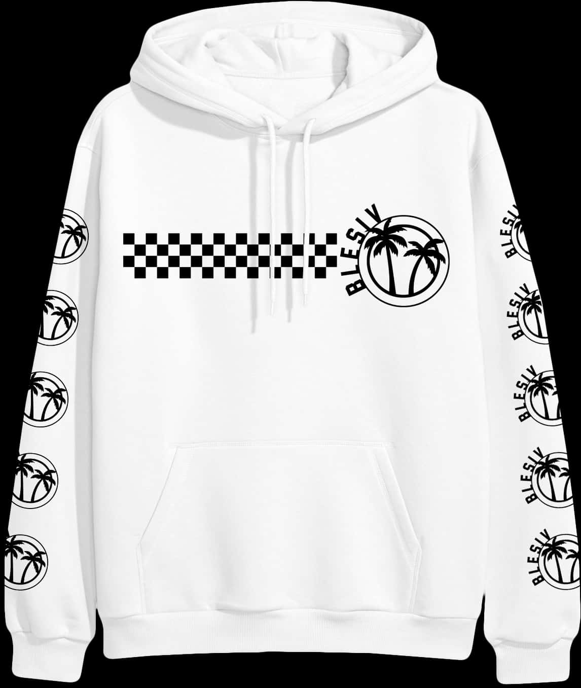 White Hoodiewith Black Graphics PNG