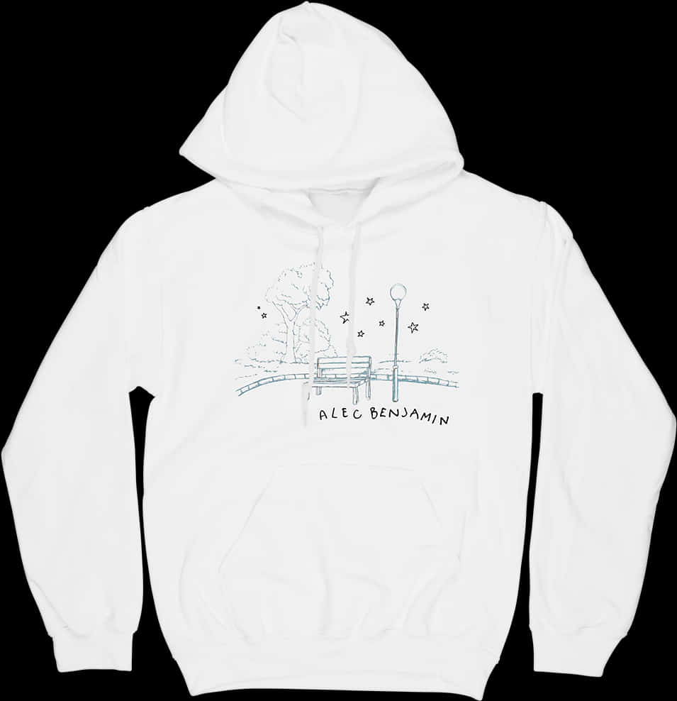 White Hoodiewith Park Bench Graphic PNG