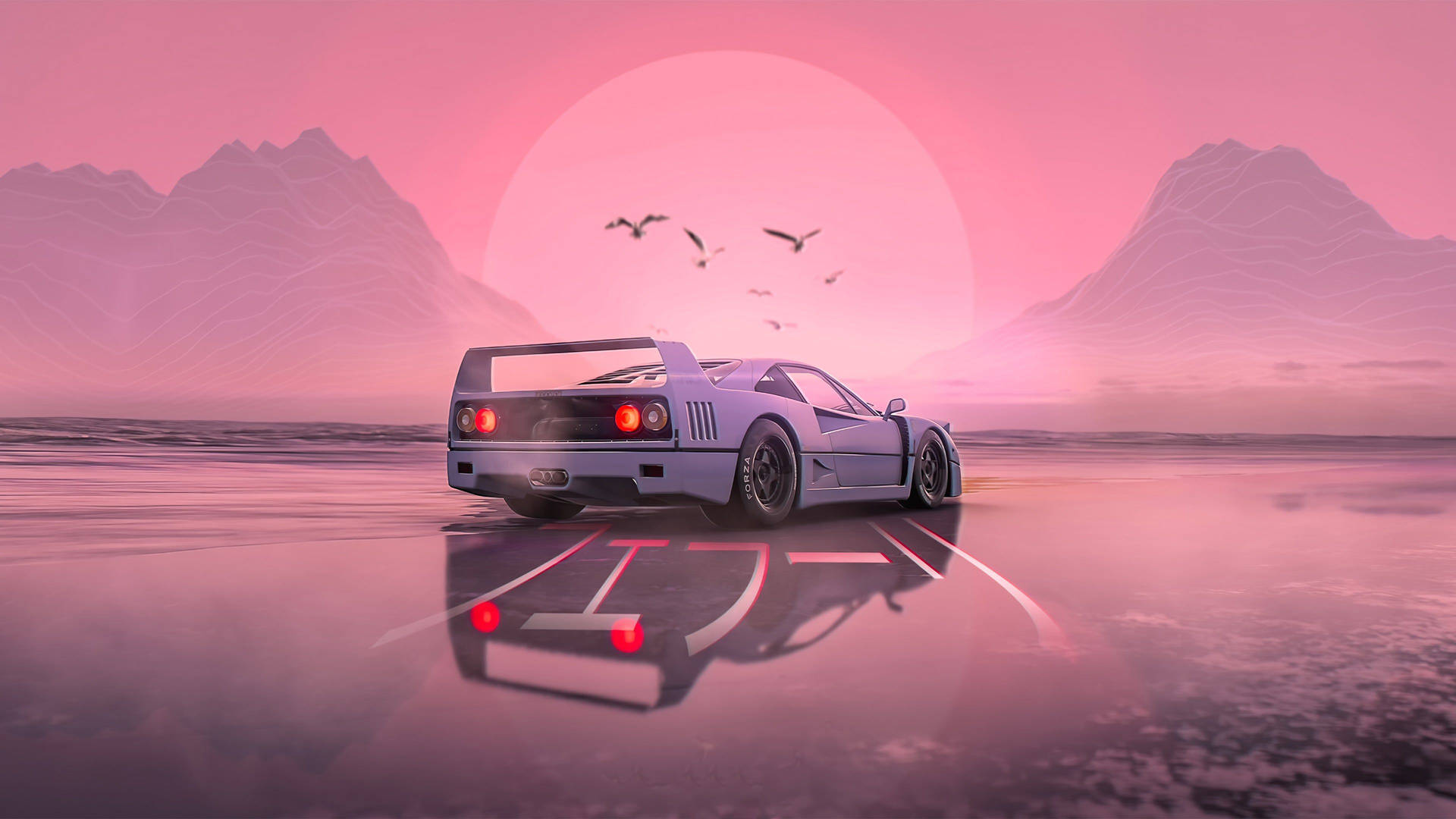White JDM Car With Pink Sunset Wallpaper