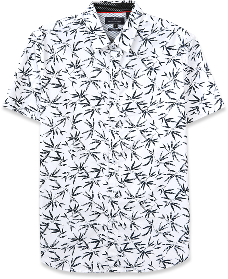 White Leaf Pattern Polo Shirt PNG