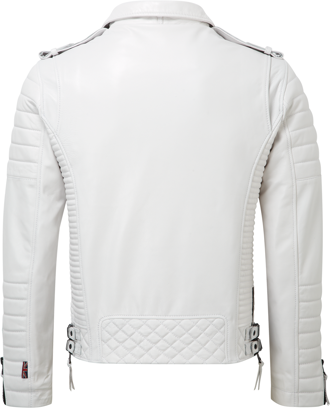 White Leather Motorcycle Jacket Rear View PNG