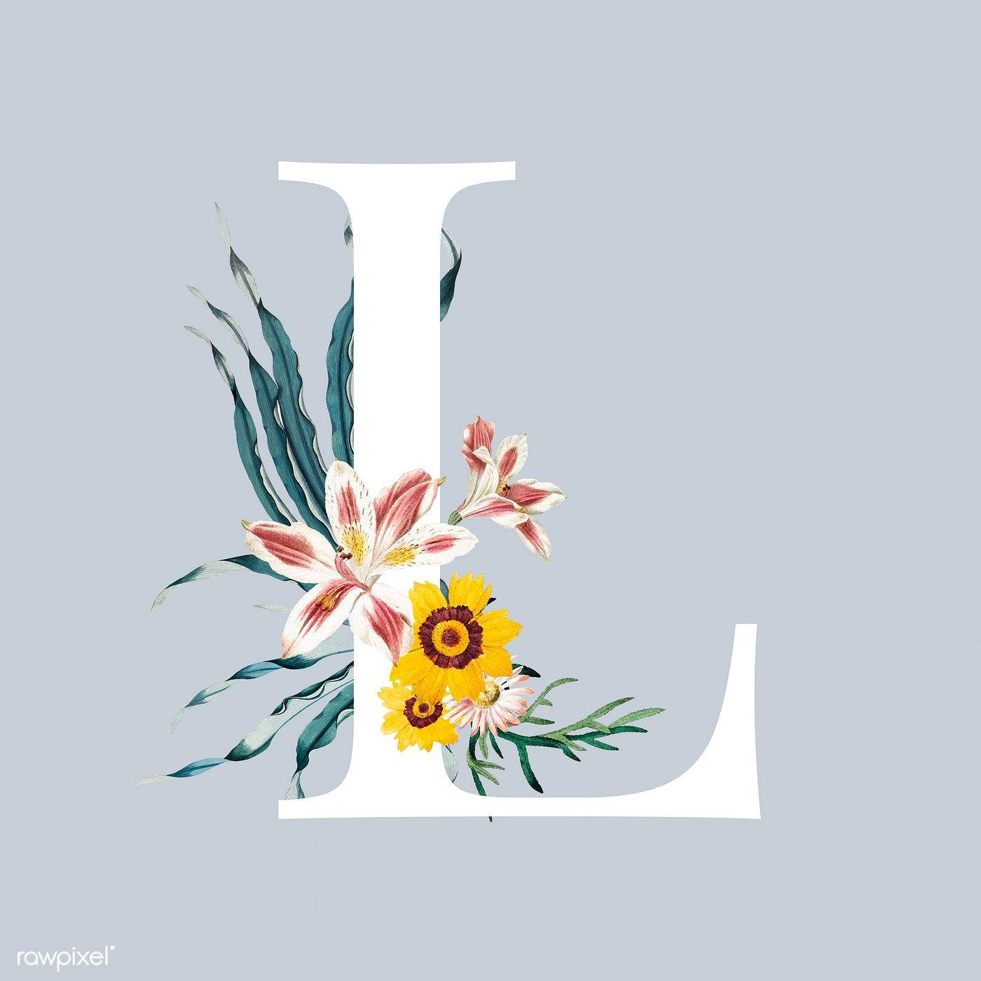 White Letter L With Flowers