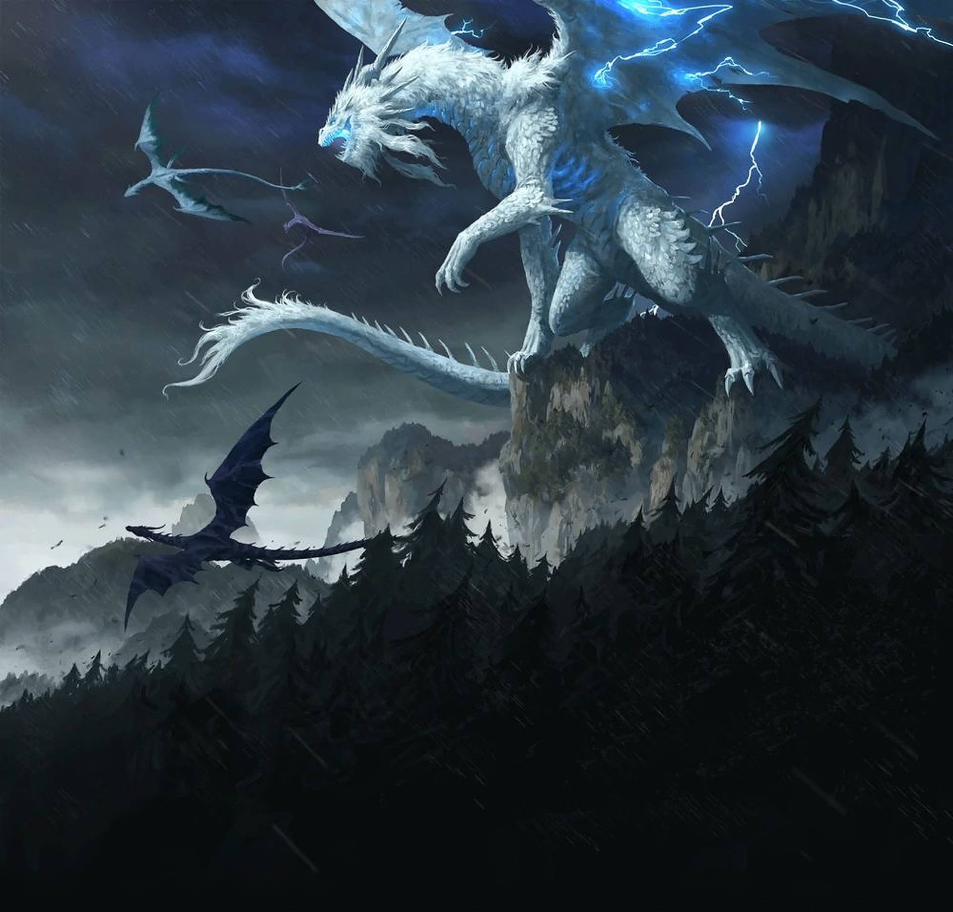White Lightning Dragon Wallpaper