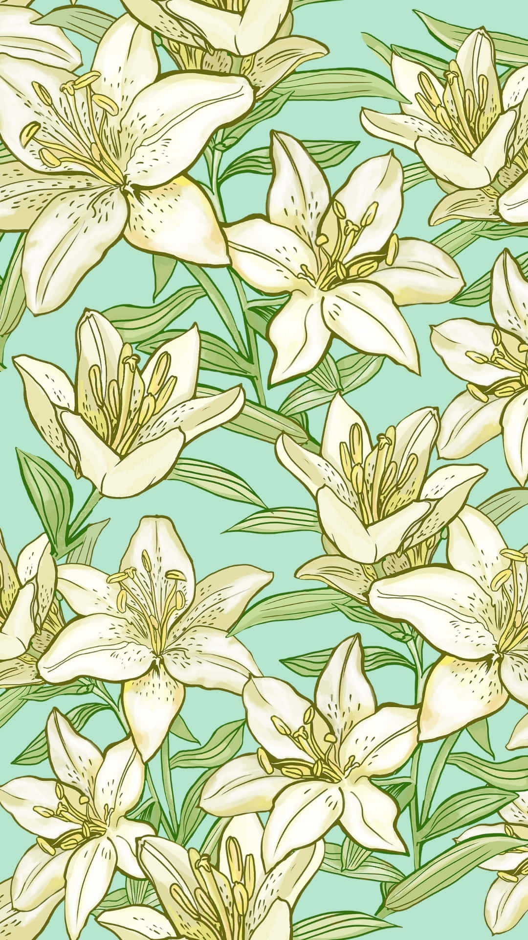 White Lilies Pattern Background Wallpaper