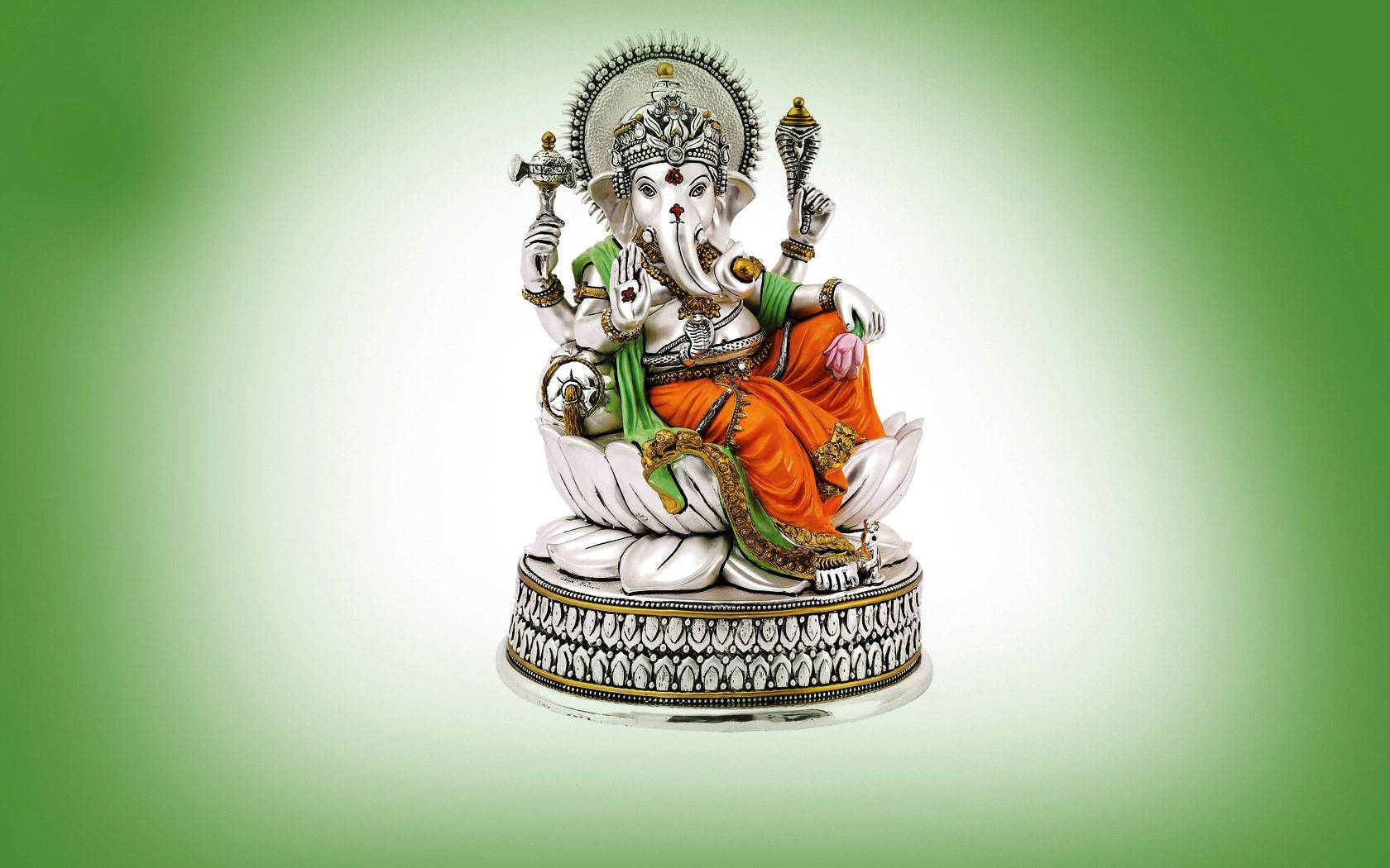 Divine White Lotus With Ganesh Desktop Wallpaper Wallpaper
