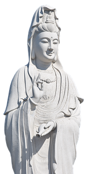 White Marble Guan Yin Statue PNG