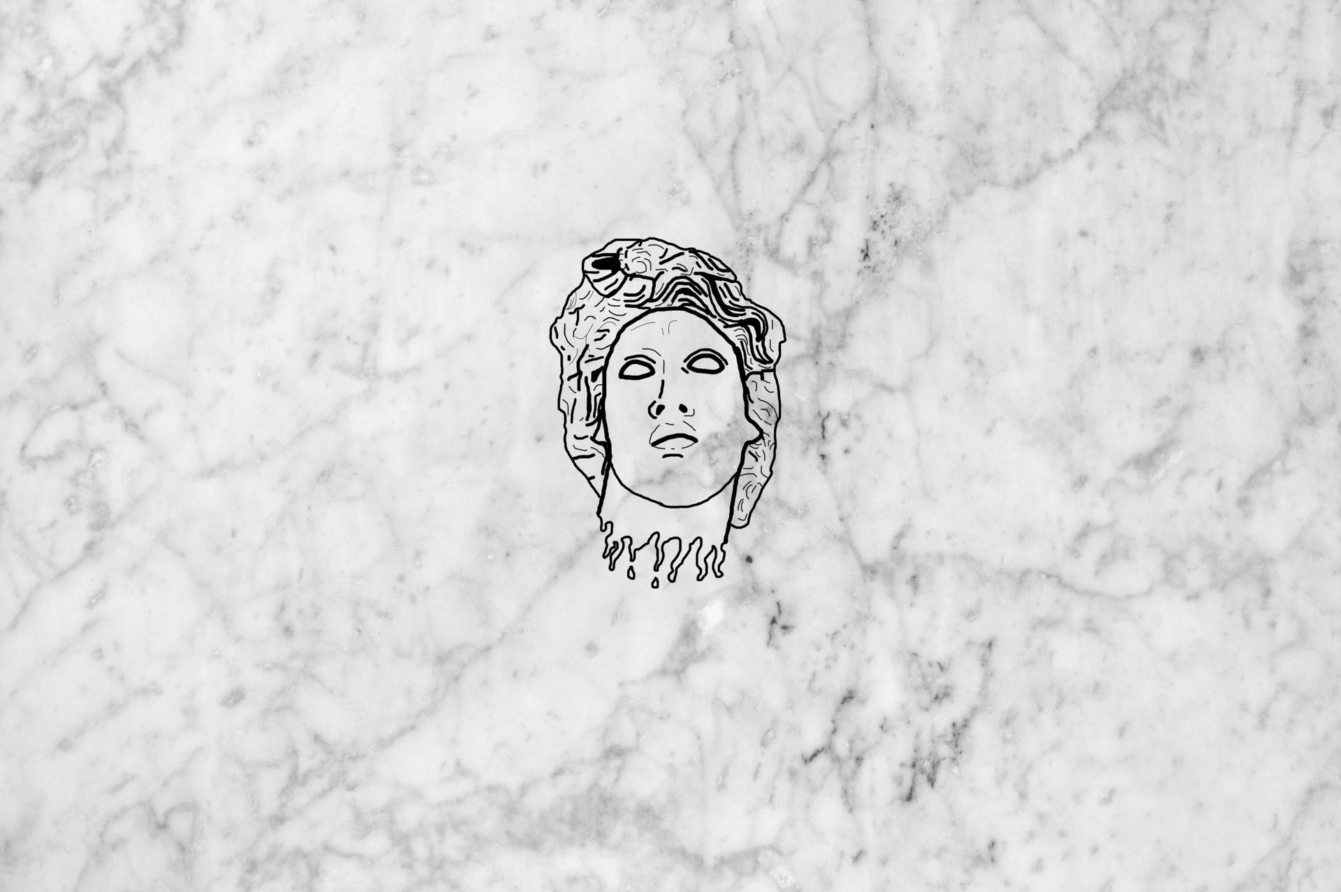 White Marble HD With Drawing Wallpaper