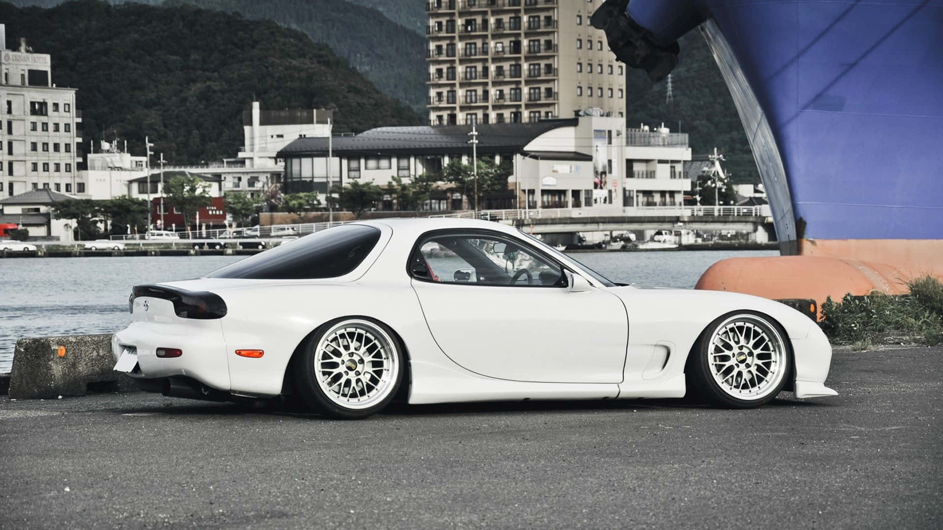 White Mazda Rx 7 By The River Wallpaper