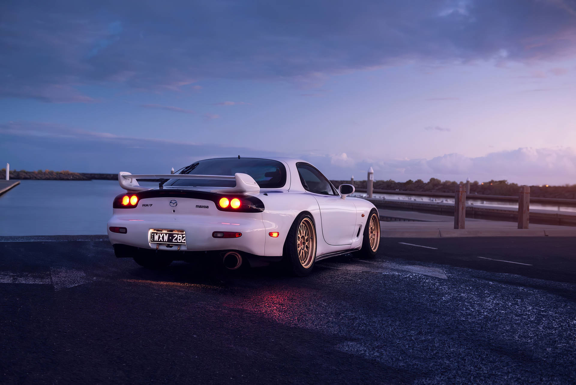 White Mazda Rx7 At Sunset
