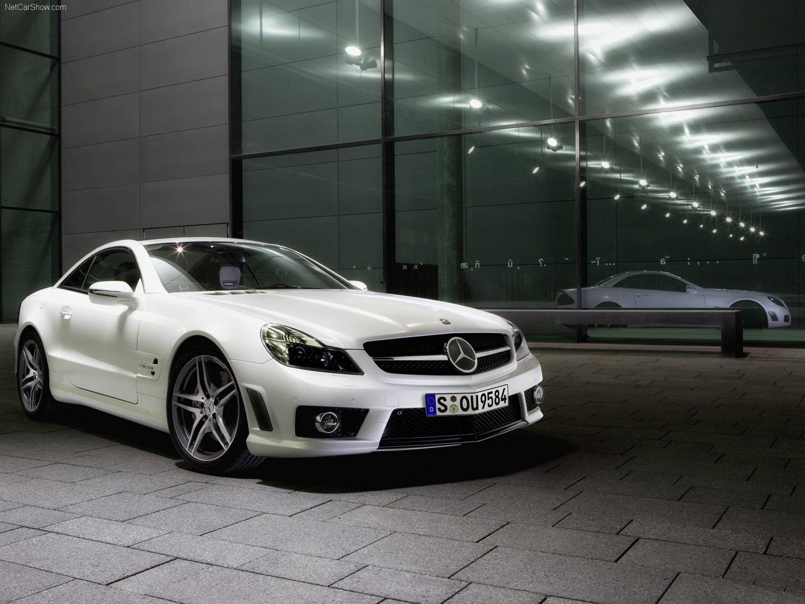 White Mercedes-benz Coupe Glass Reflection Hd Wallpaper