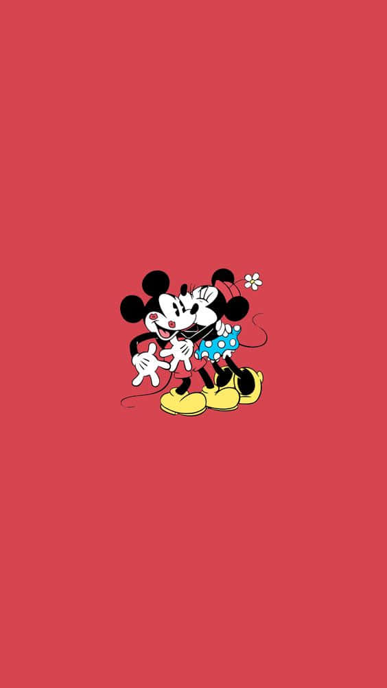 Minnie With White Mickey Mouse Red Wallpaper