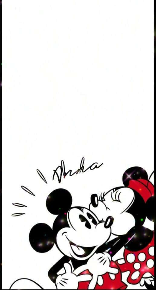 White Mickey Mouse Smooched By Minnie Wallpaper