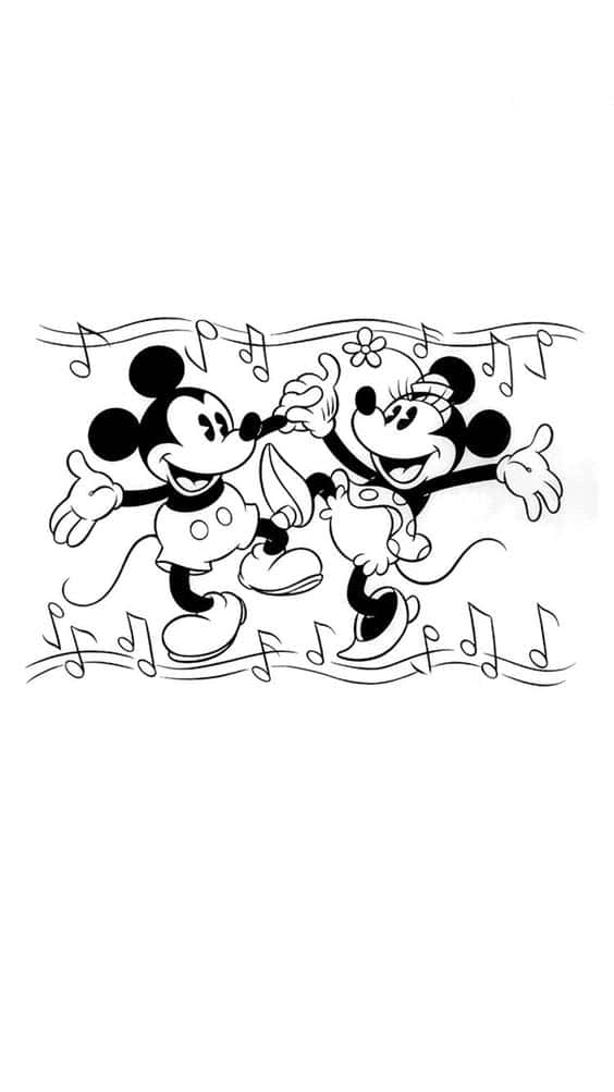 En silhuet af ikonisk hvid Mickey Mouse mod en sort baggrund. Wallpaper