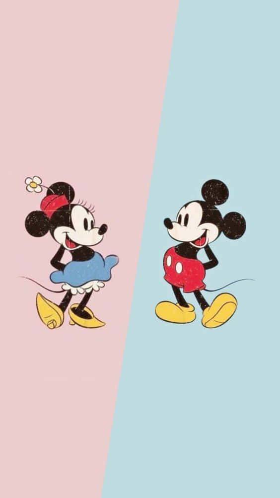 White Mickey Mouse With Minnie Split Wallpaper