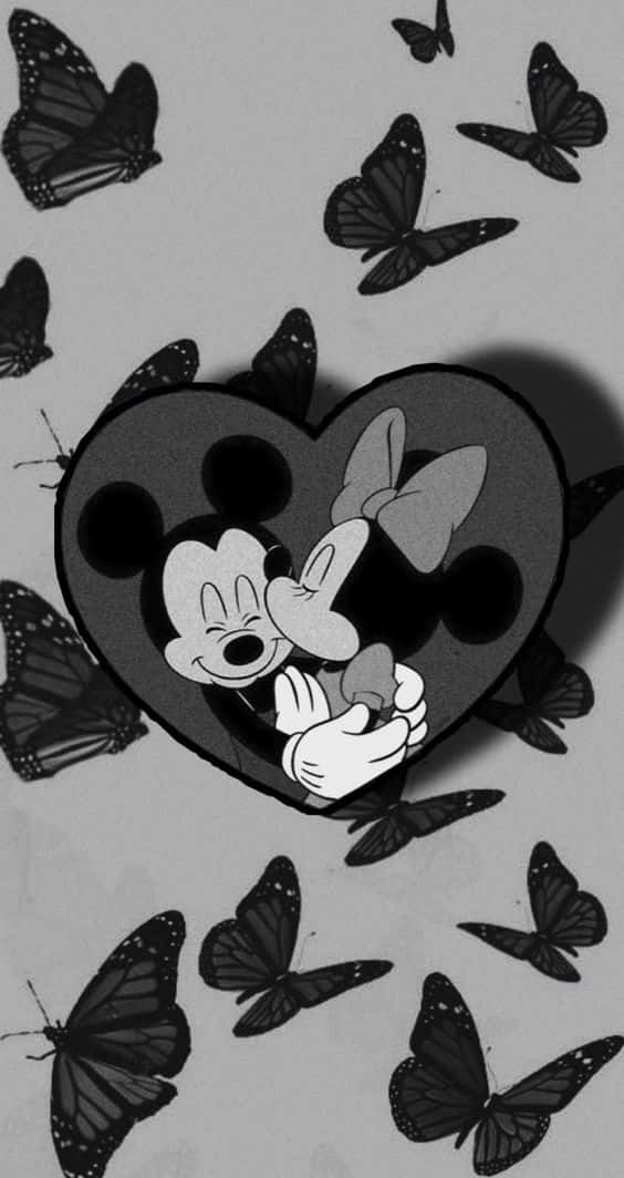 Minnie Kissing White Mickey Mouse Wallpaper