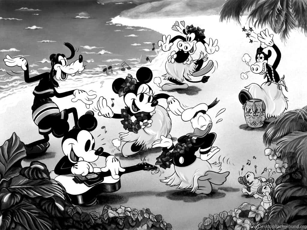 Hvid Mickey Mouse med sort afgrænsning Wallpaper