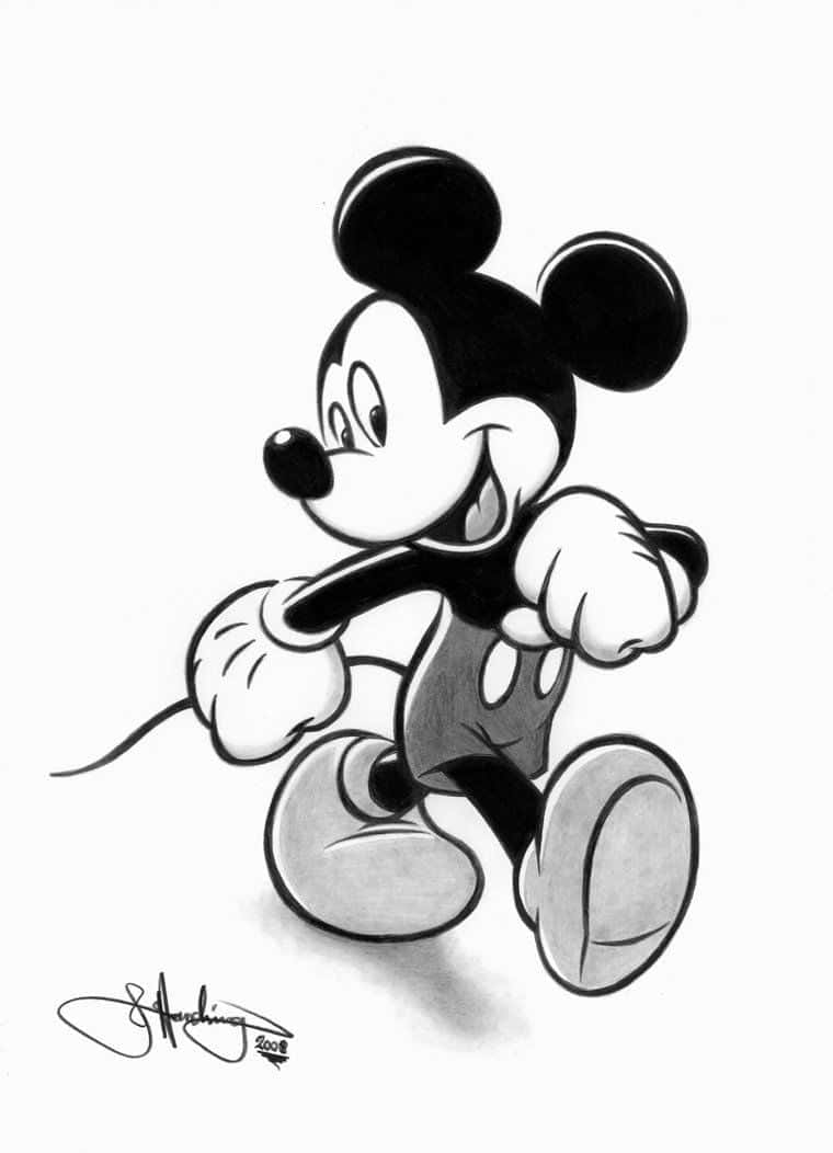 Esboçode Mickey Mouse Branco. Papel de Parede